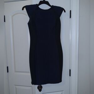AB Studio Blue Sheath Mini Dress Sleeveless Crew Neck